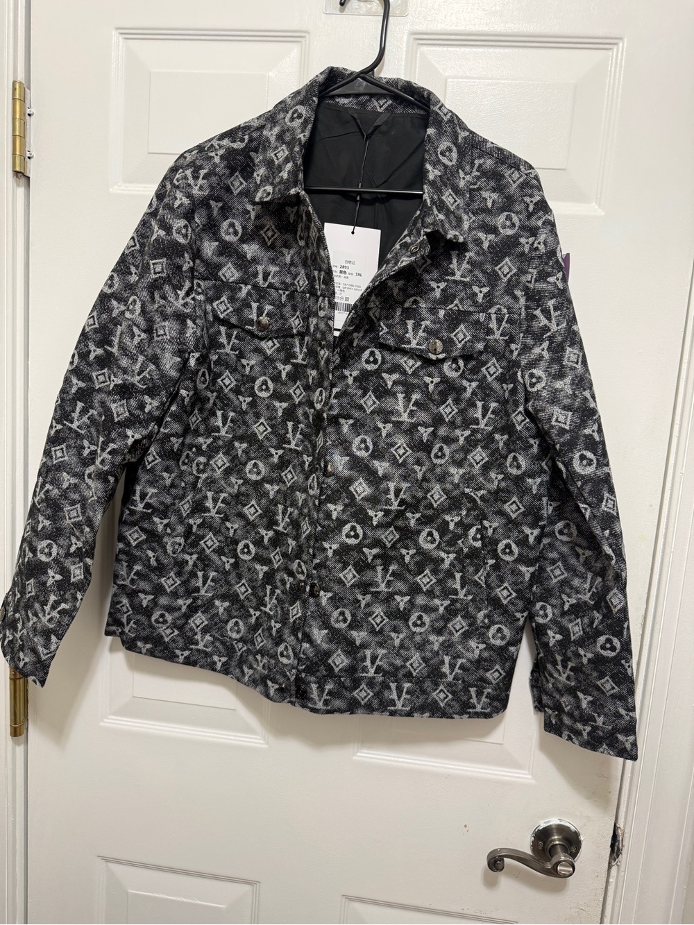 Designer-Inspired Black & Gray Monogram Jacket - Picture 8 of 16